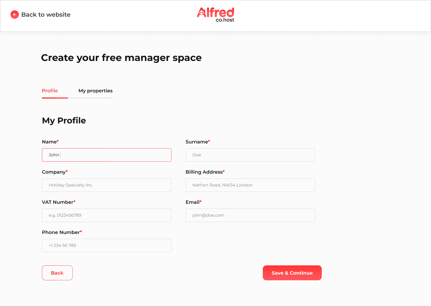 alfred registration screen